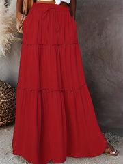  Smock Maxi Skirt Elastic Drawstring High Rise