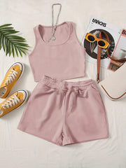  Ribbed Crop Tank Top & Shorts Set