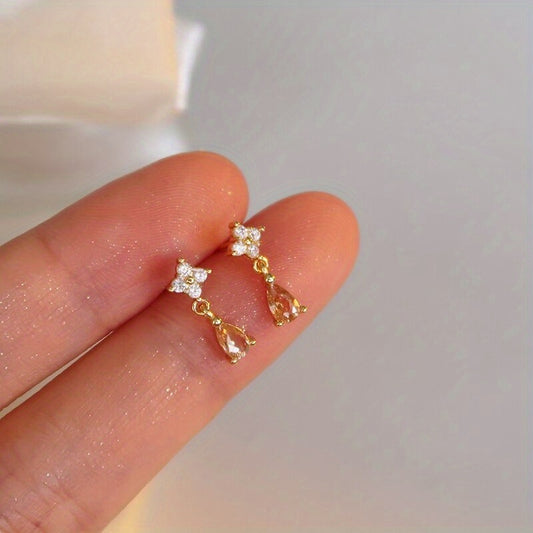 Tea Teardrop Zircon Pendant Earrings
