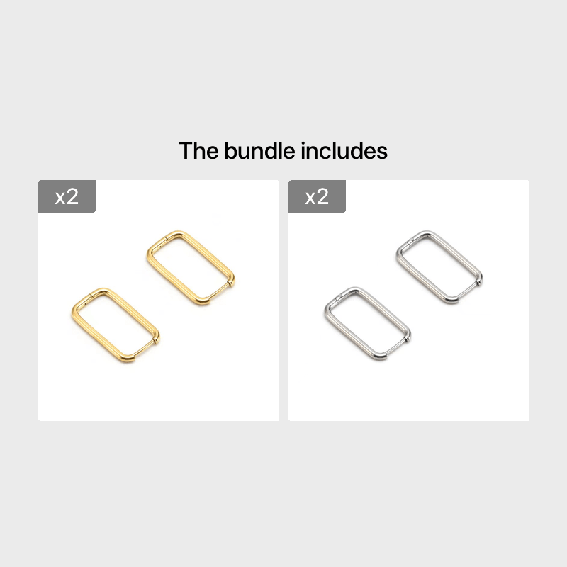 Rectangle Hoop Earrings 14K Plated Stainless Steel Women Earrings