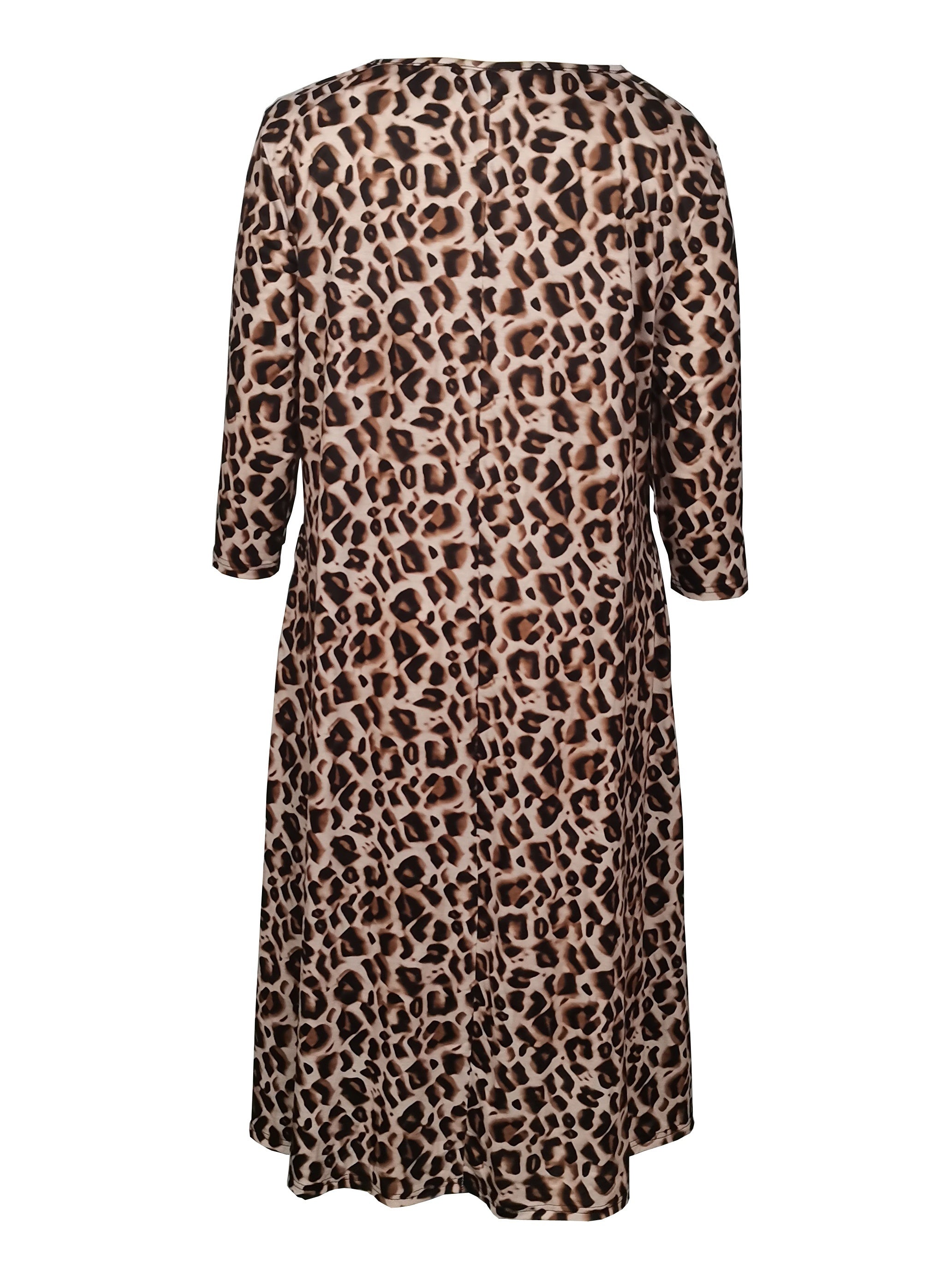  Leopard Print Short Sleeve Dress With Pockets