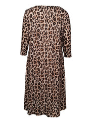  Leopard Print Short Sleeve Dress With Pockets
