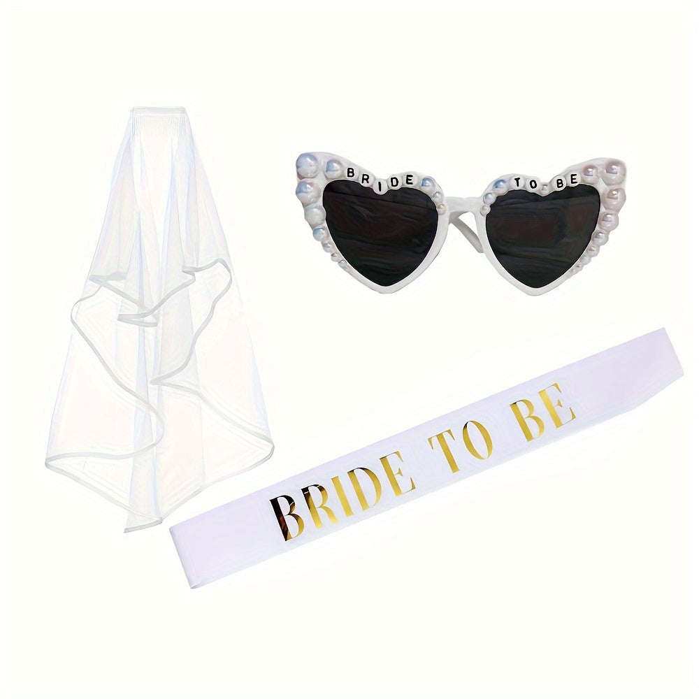 3pcs Bride to Be Glasses Sash Veil Wedding Bachelorette Bridal Shower