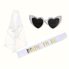 3pcs Bride to Be Glasses Sash Veil Wedding Bachelorette Bridal Shower