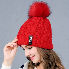 2pcs Beanie & Scarf Set Winter Warm Pompom Knit Hat & Ribbed Loop Scarf