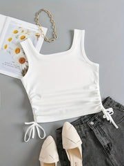 Solid Drawstring Tank Top Women's Clothing