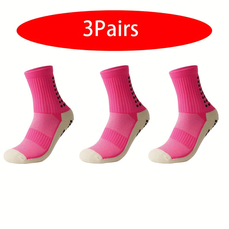 3 Pairs Non-Slip Mid Calf Football Socks