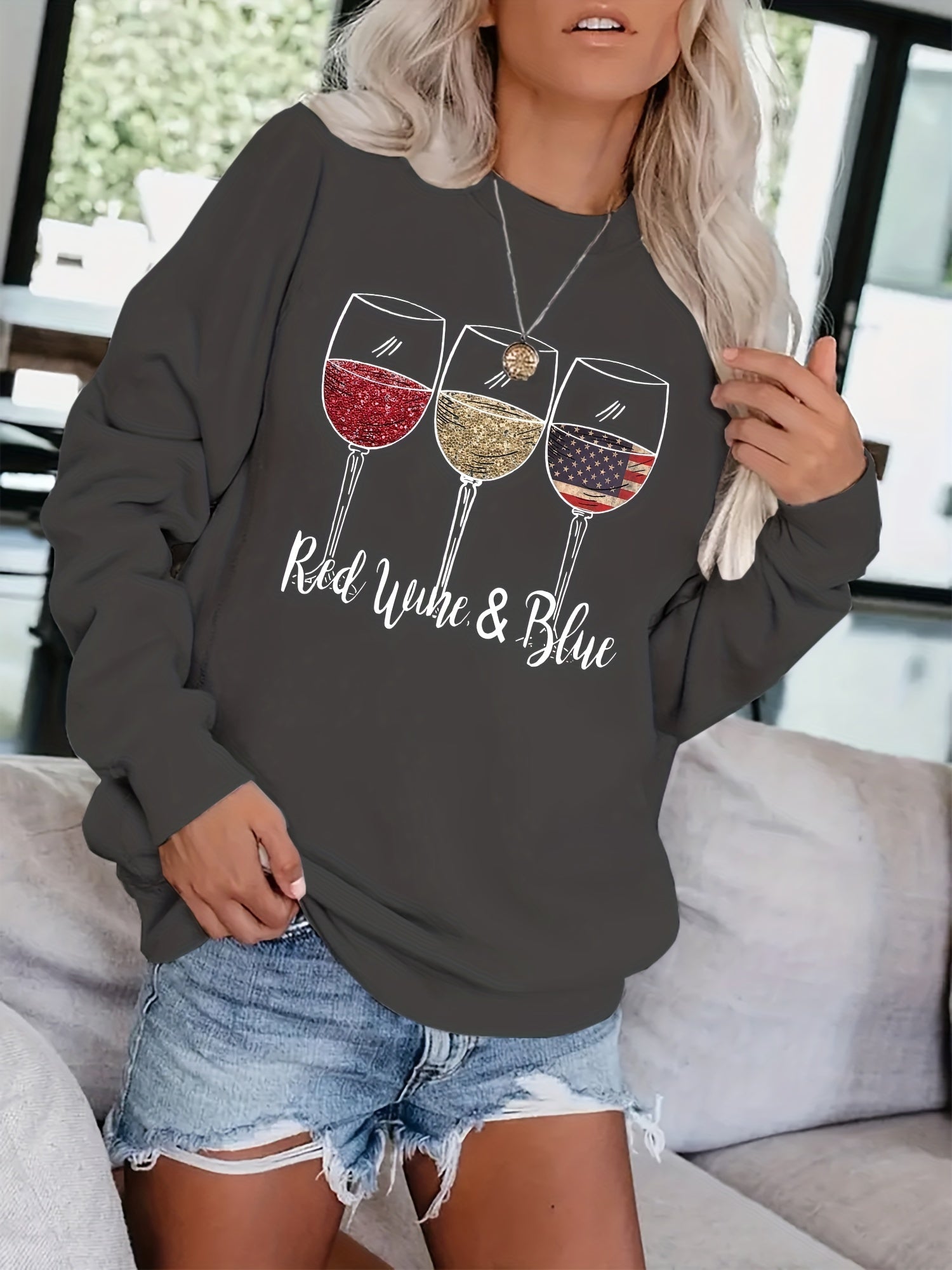 Graphic Print Pullover Sweatshirt Women's Casual Crew Neck Fall & Winter