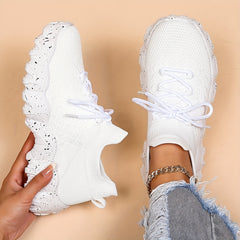 Women's Breathable Knit Sock Sneakers Casual Lace Up Sport Shoes