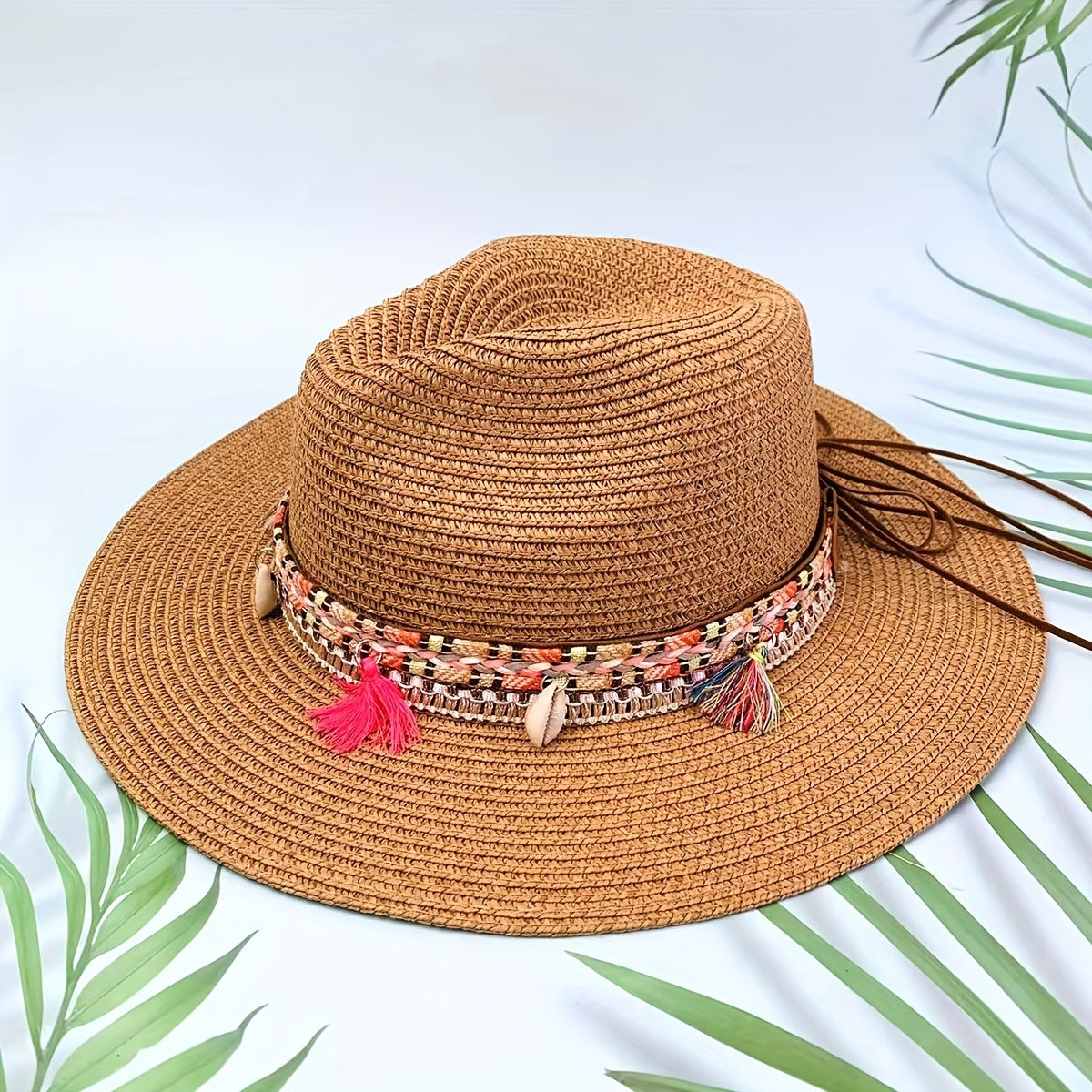 Men's Paper Straw Hat Elegant Flat Brim Sun Hat Beach Jazz Hat