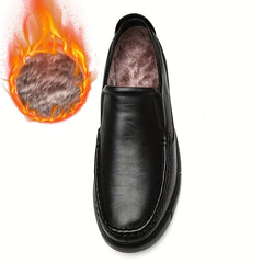 Men's No Tie Leather Loafers Warm Slip-On Shoes