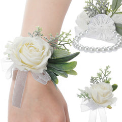 Faux Pearl Wedding Wrist Corsage for Bride and Bridesmaids