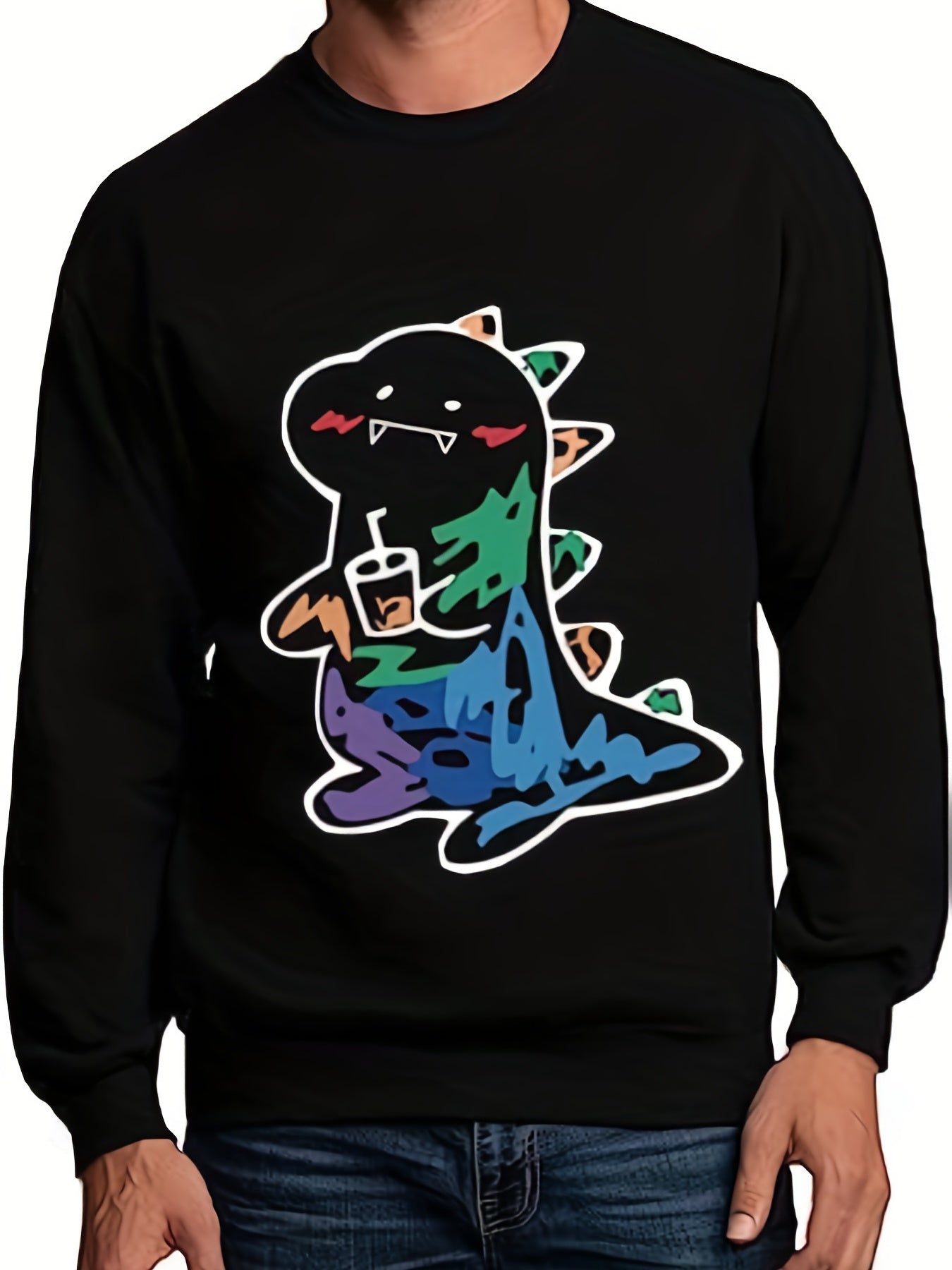Dinosaur Print Men's Graphic Sweatshirt Loose Pullover
