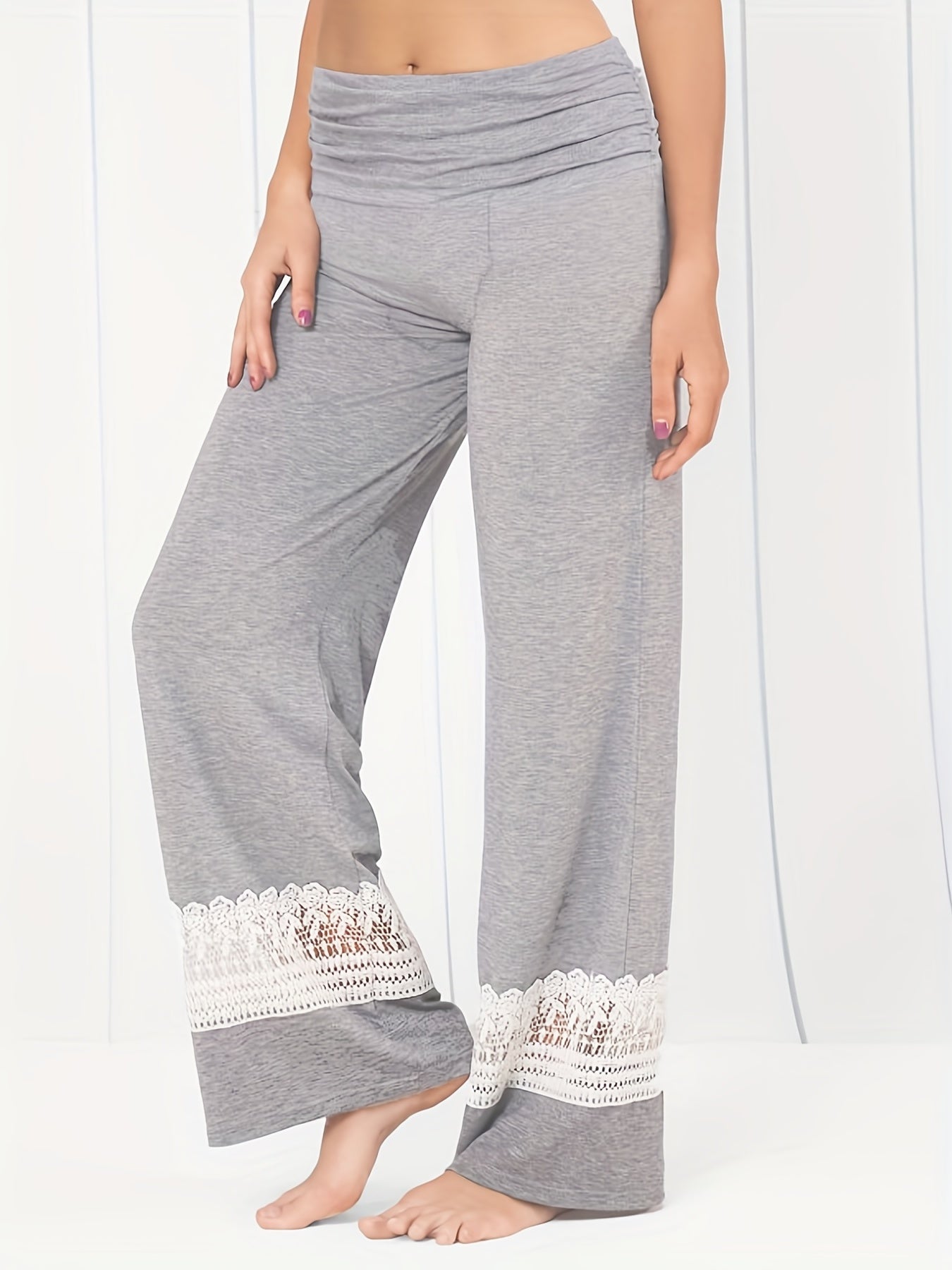  Colorblock Lace Wide Leg Pants