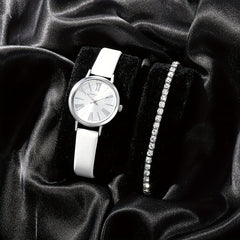 Alloy Round Quartz Watch & Rhinestone Bead Bracelet Set