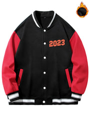 Graphic Print Men's Warm Baseball Jacket