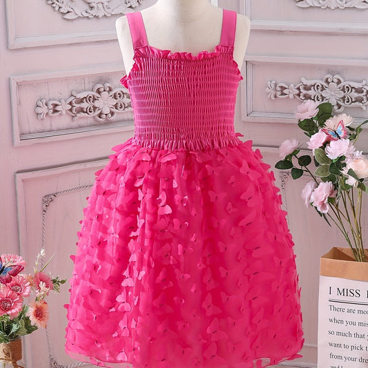 Butterfly Print Shirred Strappy Sundress for Girls