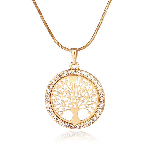 Hollow Rhinestone Necklace Pendant Set Tree Of Life Necklace