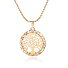Hollow Rhinestone Necklace Pendant Set Tree Of Life Necklace