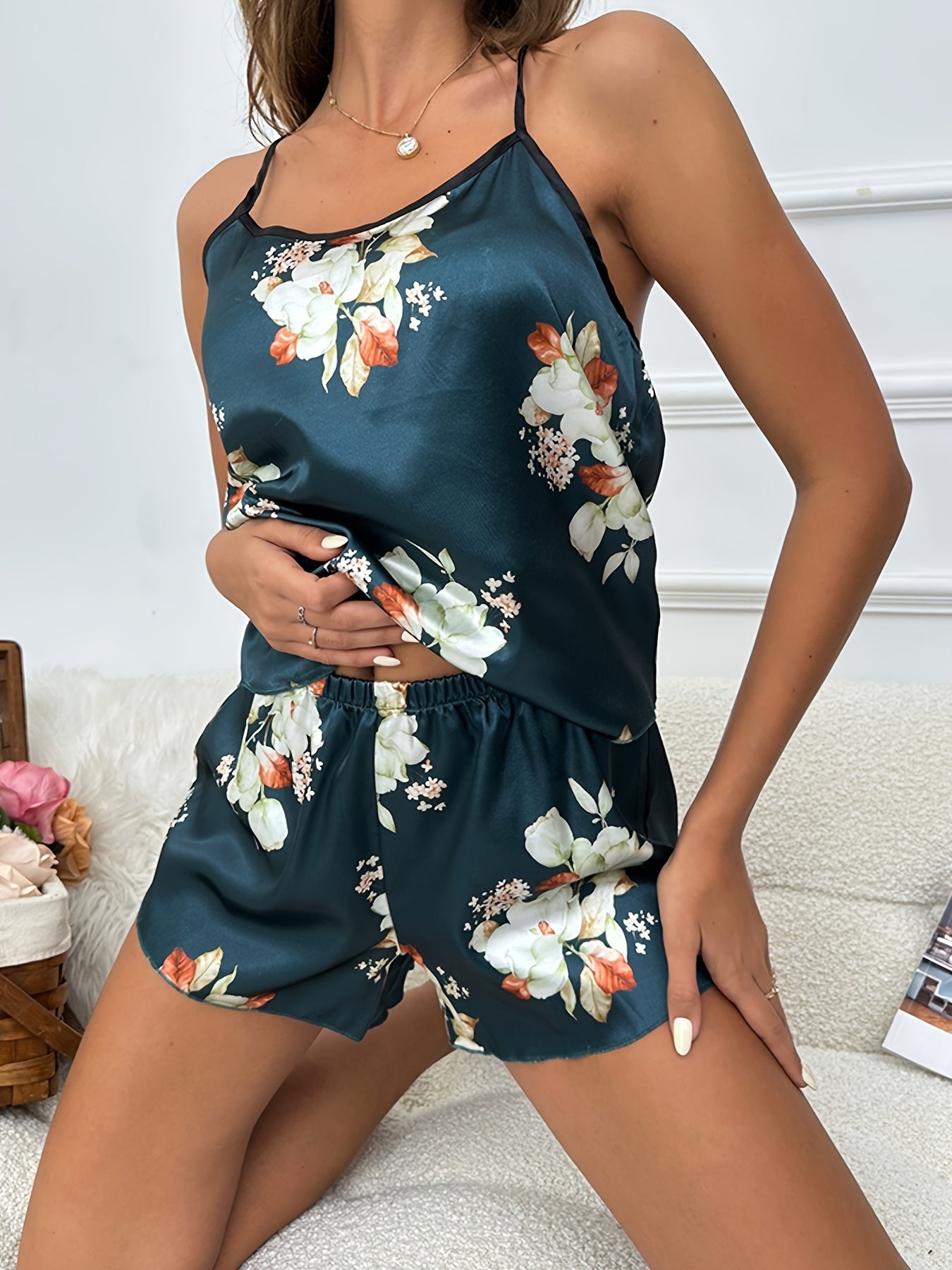 Floral Satin Cami & Shorts Pajama Set