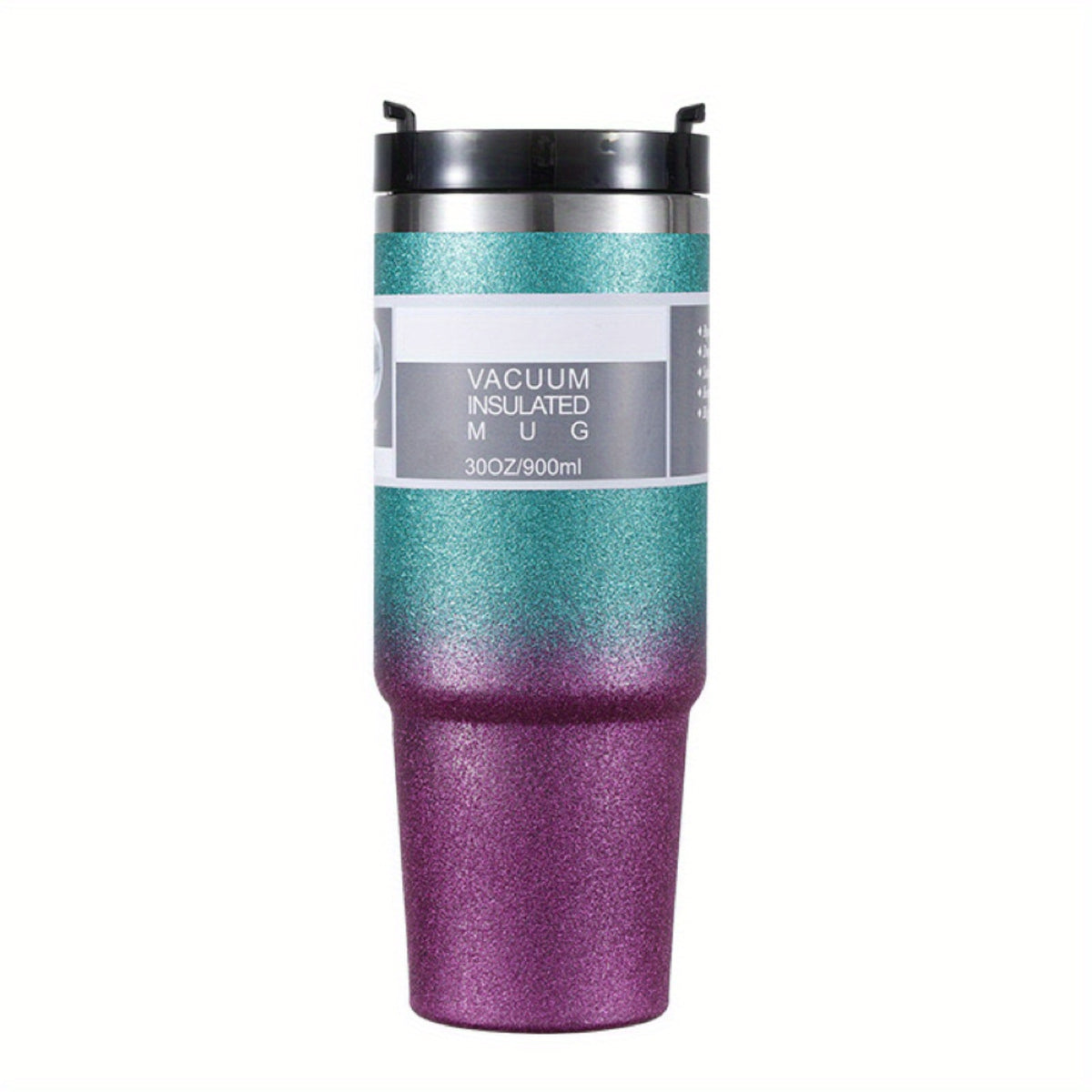 30oz Gradient Stainless Steel Thermal Cup Double Straw Personality Car Handy Cup