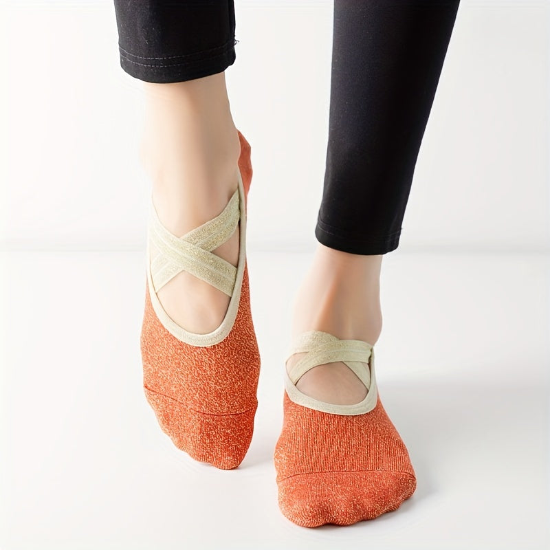 Cross Strap Yoga Socks Non Slip Fitness Grippers for Pilates Barre Ballet