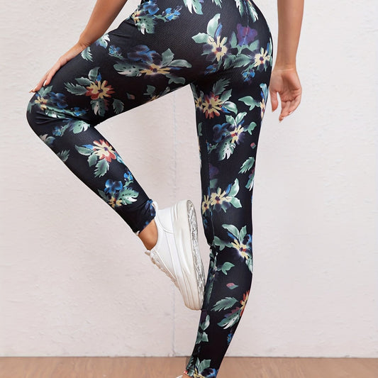 Flower Print Yoga Workout Pants High Stretch Running Sports Fitness Leggings