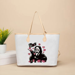 Pink Letter & Ghost Skull Print Tote Bag Lightweight Large Capacity Shoulder Bag