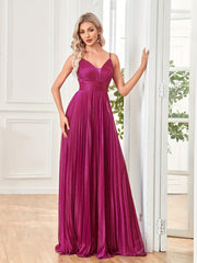 Pleated Mesh V Neck Bridesmaid Dress for Wedding Party
