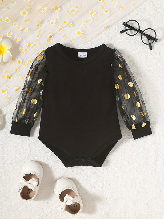 Baby Girls Mesh Dotted Long Sleeve Romper Creeper