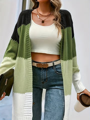 Colorblock Open Front Cardigan