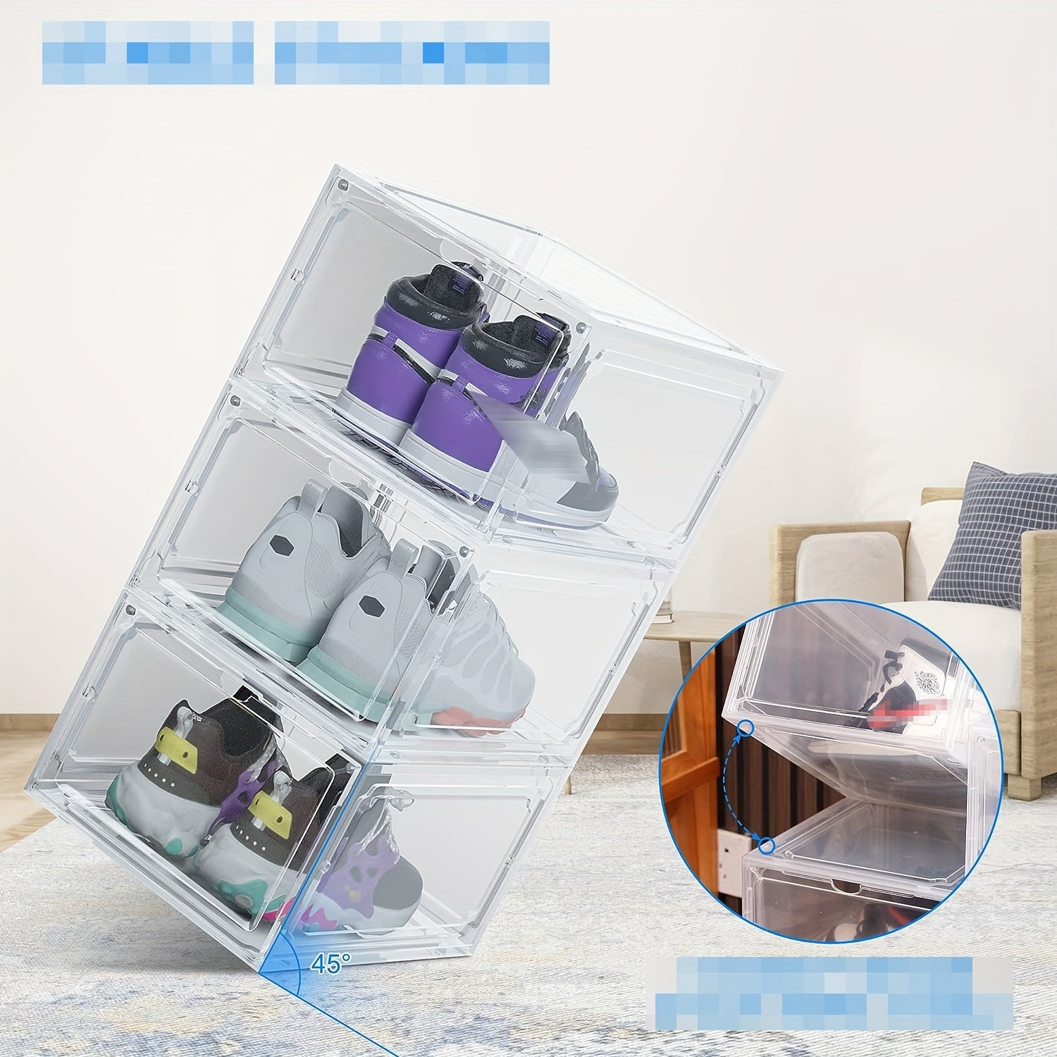 2pcs Plastic Transparent Shoes Storage Box - Stackable Organizer