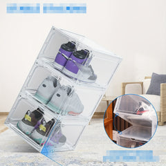 2pcs Plastic Transparent Shoes Storage Box - Stackable Organizer