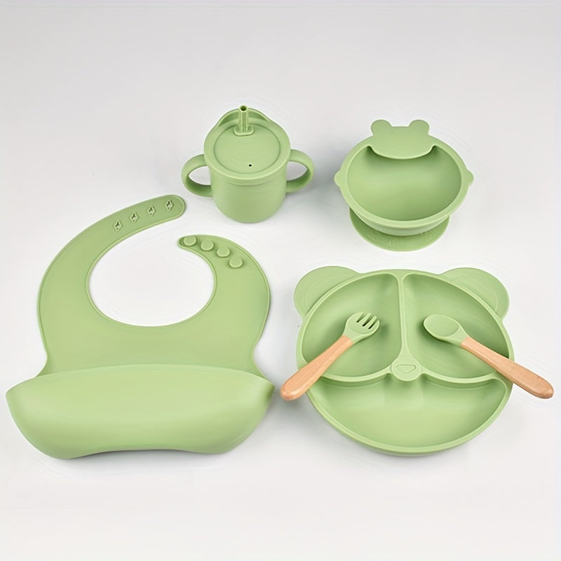 6 Piece Silicone Baby Feeding Set with Suction Plate Bowl Bib