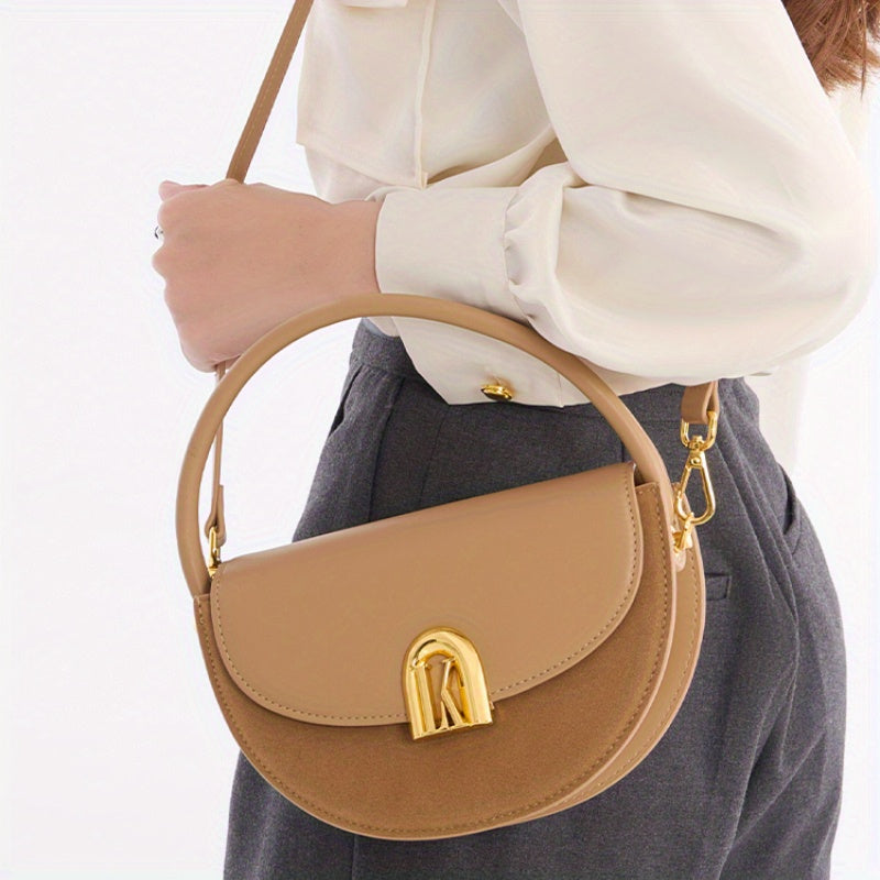 Retro Saddle Bag Women Crossbody & Shoulder Purse Khaki Dark Brown