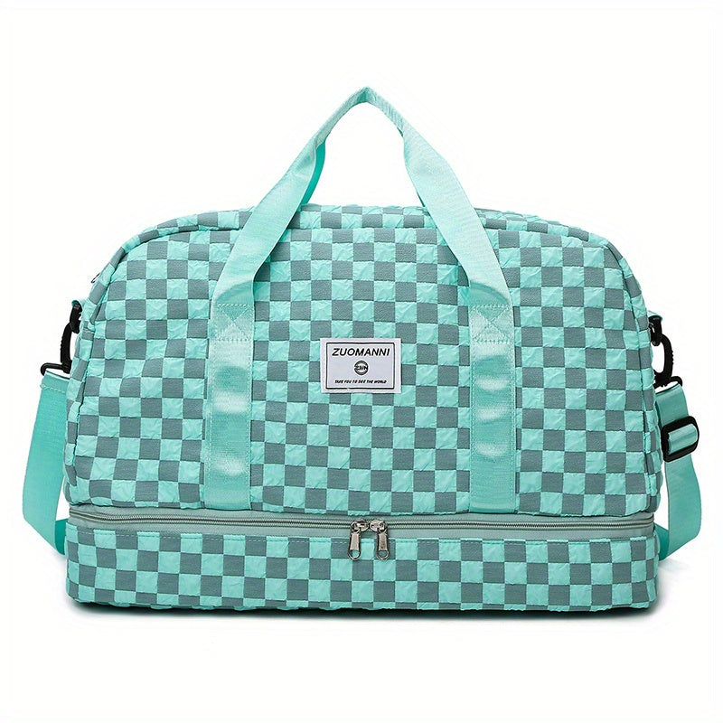 Portable Checkerboard Pattern Sports Gym Bag Large Capacity Travel Duffle Bag