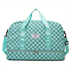 Portable Checkerboard Pattern Sports Gym Bag Large Capacity Travel Duffle Bag