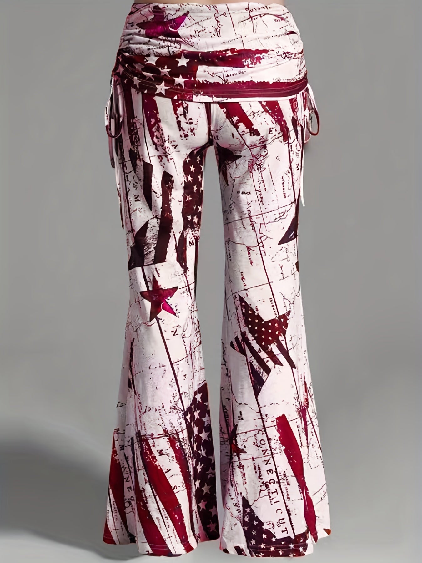 Independence Women's Plus Star & Stripe Ruched Flared Leg Pants
