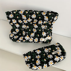 Daisy Embroidered Cosmetic Bag for Women - Roomy Toiletry Case