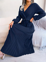 Maxi Bridesmaid Dress V Neck Lantern Sleeve Solid Dress