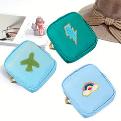 Preppy Embroidered Patch Makeup Pouch