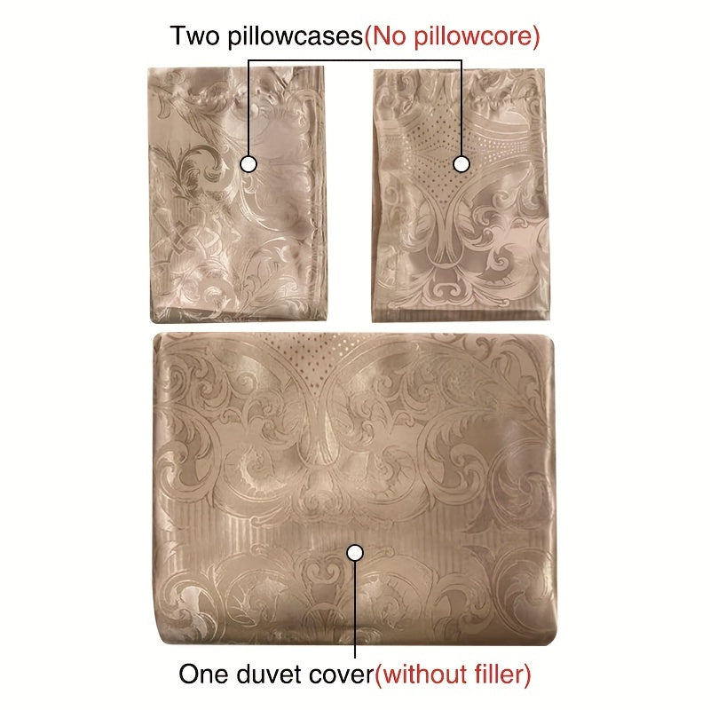 Soft Satin Jacquard Duvet Cover Set with 2 Pillowcases
