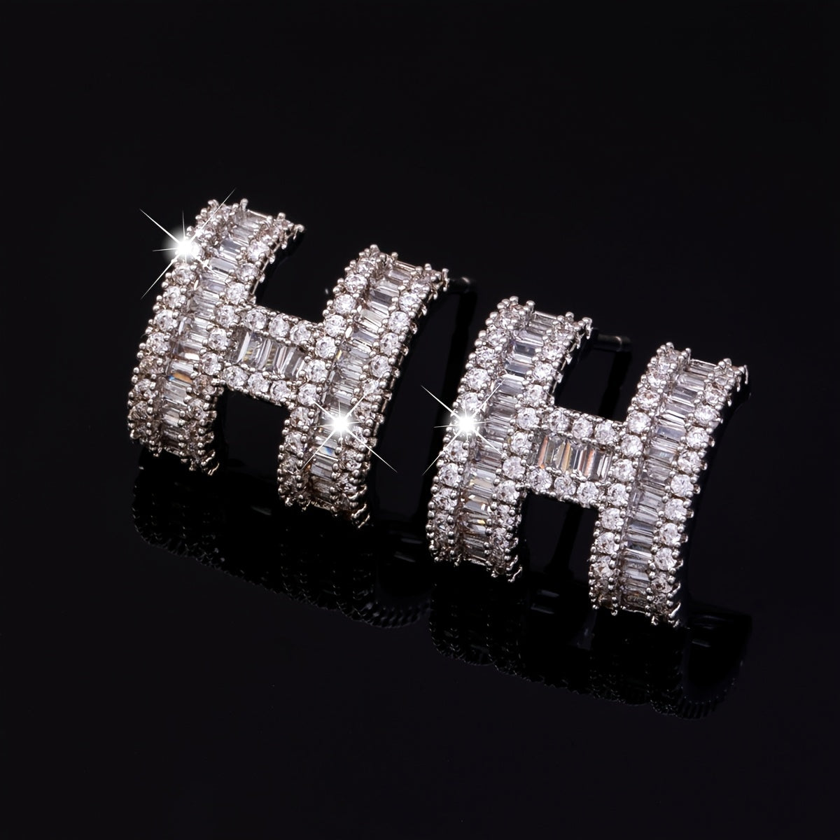 Micro Zirconia H Letter Earrings Men's Ear Stud Jewelry