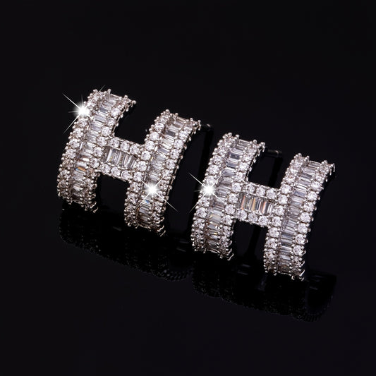 Micro Zirconia H Letter Earrings Men's Ear Stud Jewelry