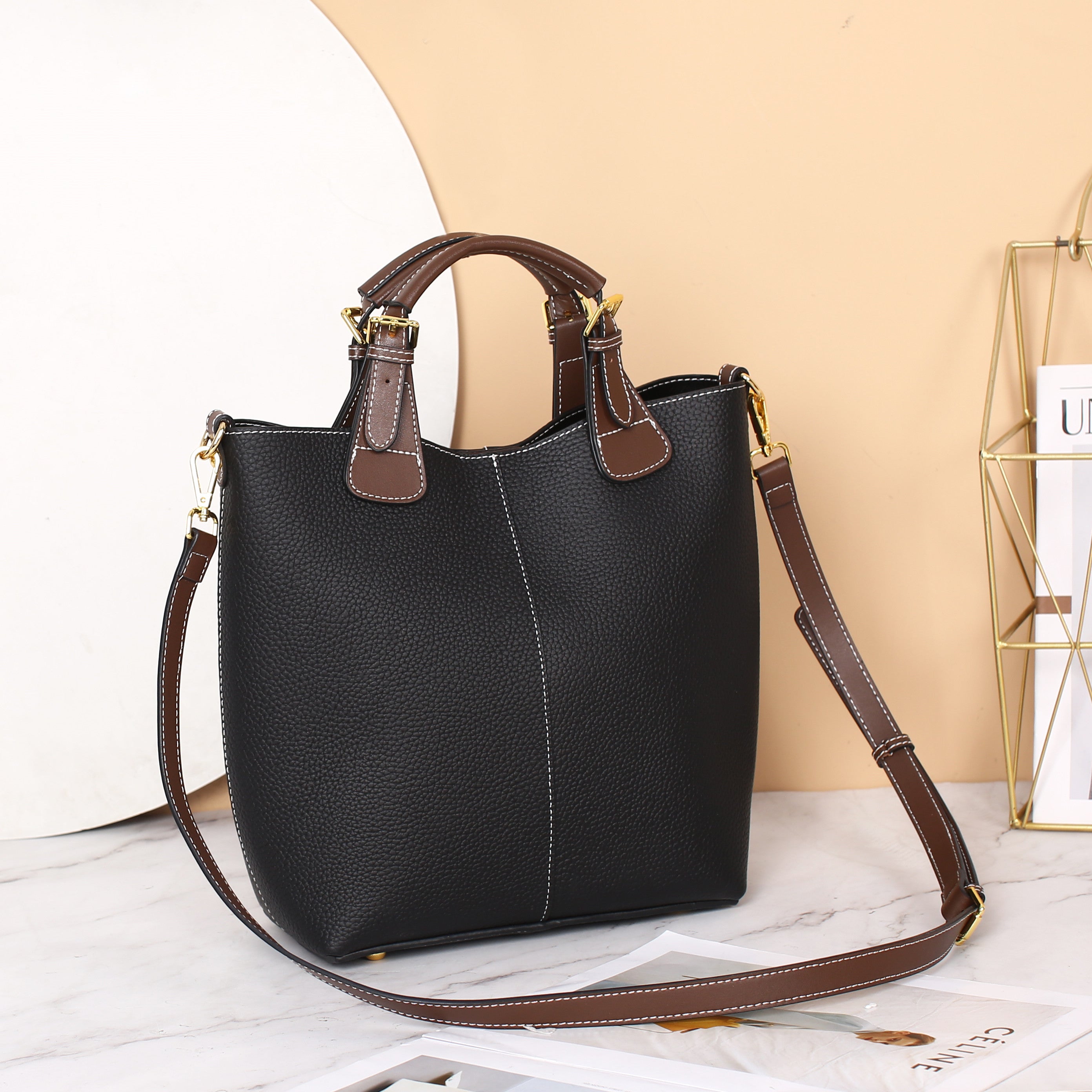 Leather Crossbody Bag Stitching Shoulder Bag