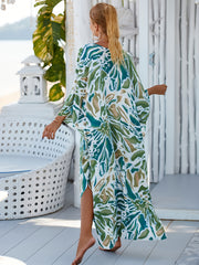 Boho Print V Neck Bat Sleeve Plus Size Dress