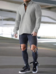 Waffle Pattern Sweatshirt Men's V Neck Pullover for Autumn Winter
