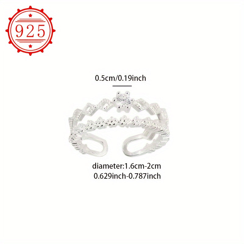 925 Silver Adjustable Double Layer Star CZ Open Ring