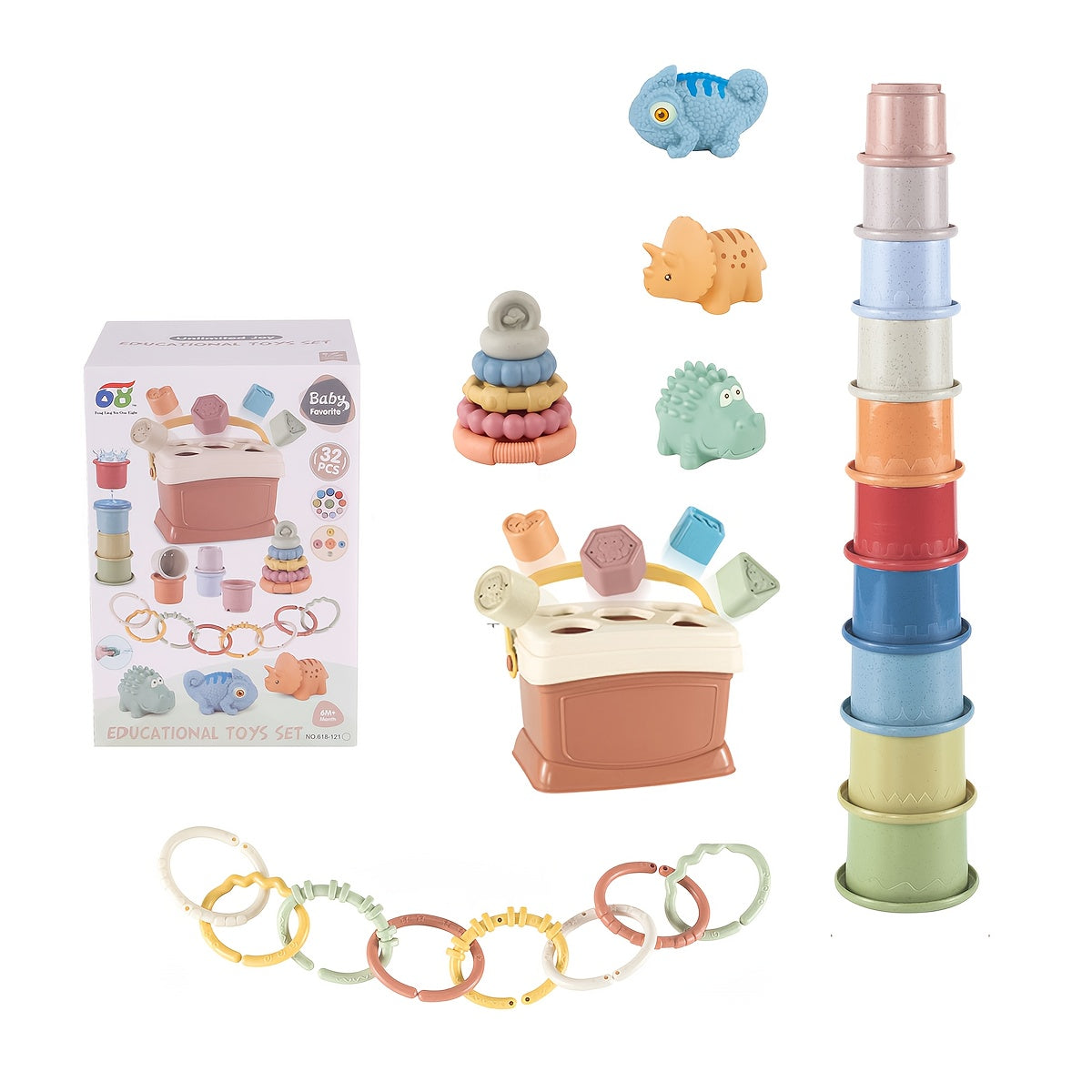 Baby Stacking Cups Shape Sorters Set Animals Toys