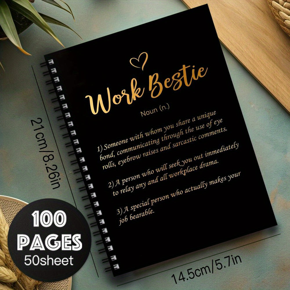 Bestie Golden Spiral Notebook 100 Pages Office Gift Women